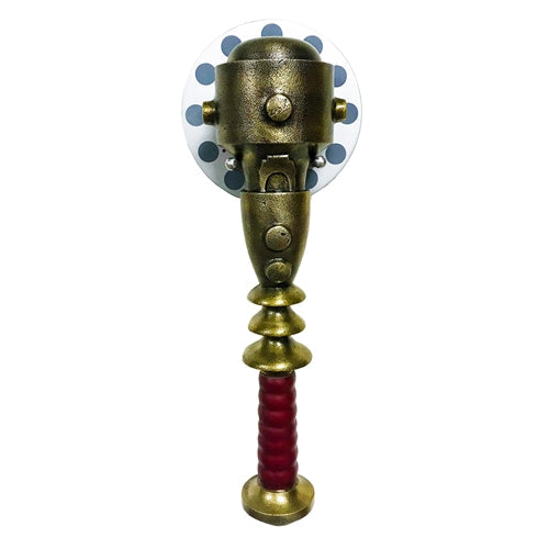 Close-up of the sand-cast brass alloy mace head with battle-worn patina.