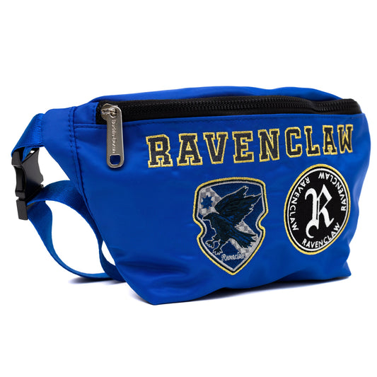 Close up of Ravenclaw house embroidery on blue waist bag