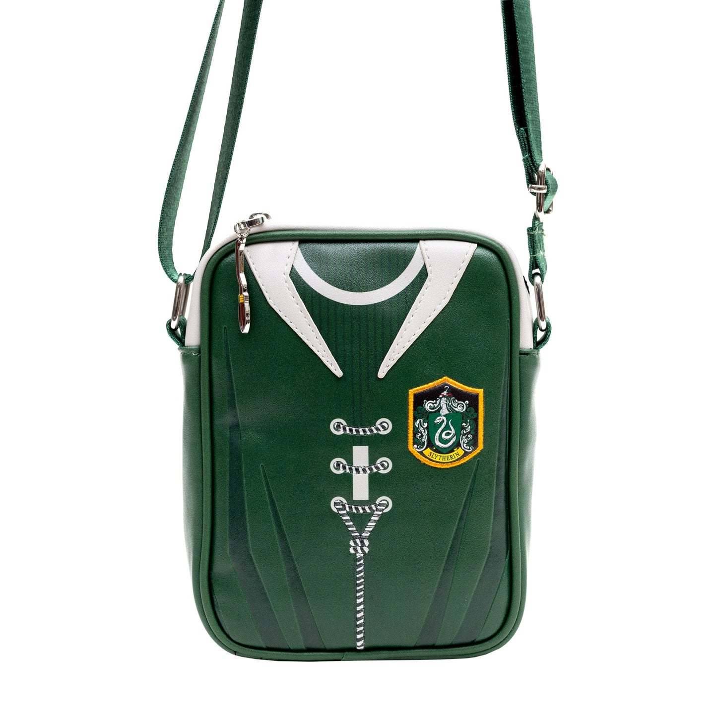 Back view of Slytherin Quidditch uniform crossbody bag