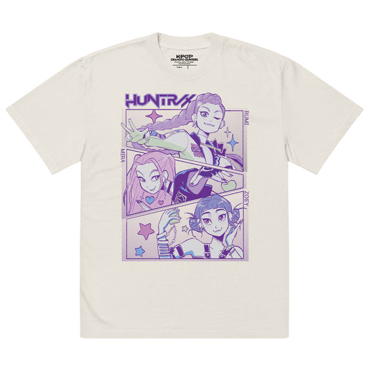 Kpop demon hunters huntr/x oversized faded t-shirt - faded bone