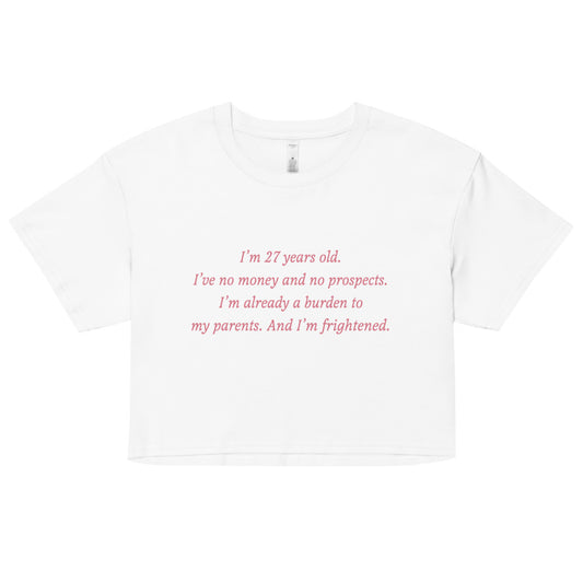 Pride & prejudice 20th anniversary no money, no prospects women's crop top - white