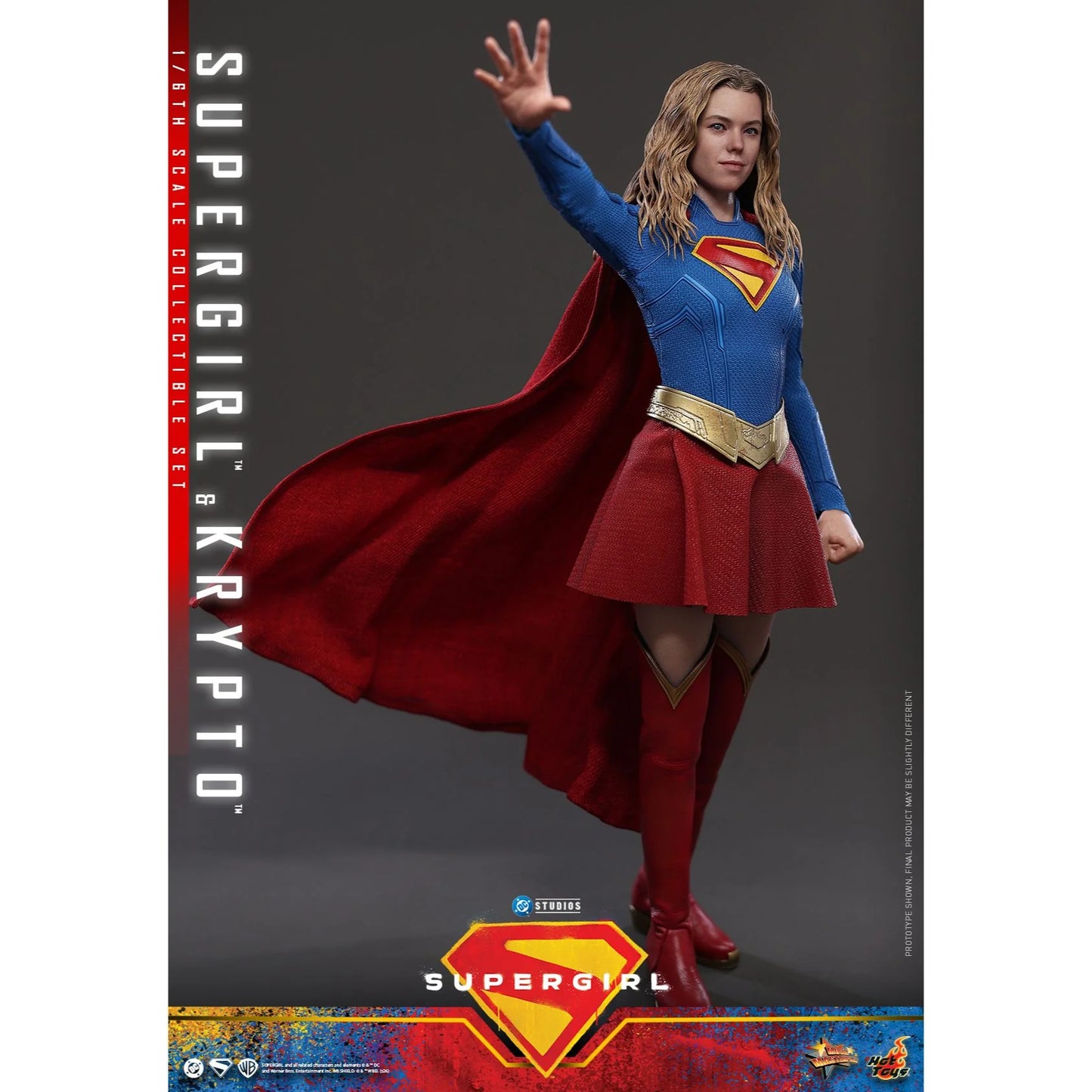 Supergirl figure demonstrating the high range of articulation in her arms and legs.