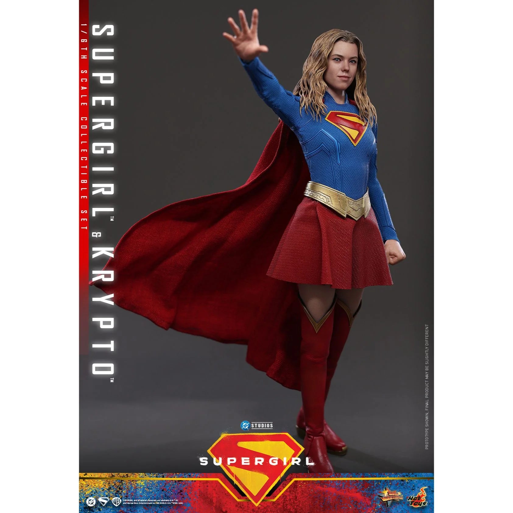Supergirl figure demonstrating the high range of articulation in her arms and legs.