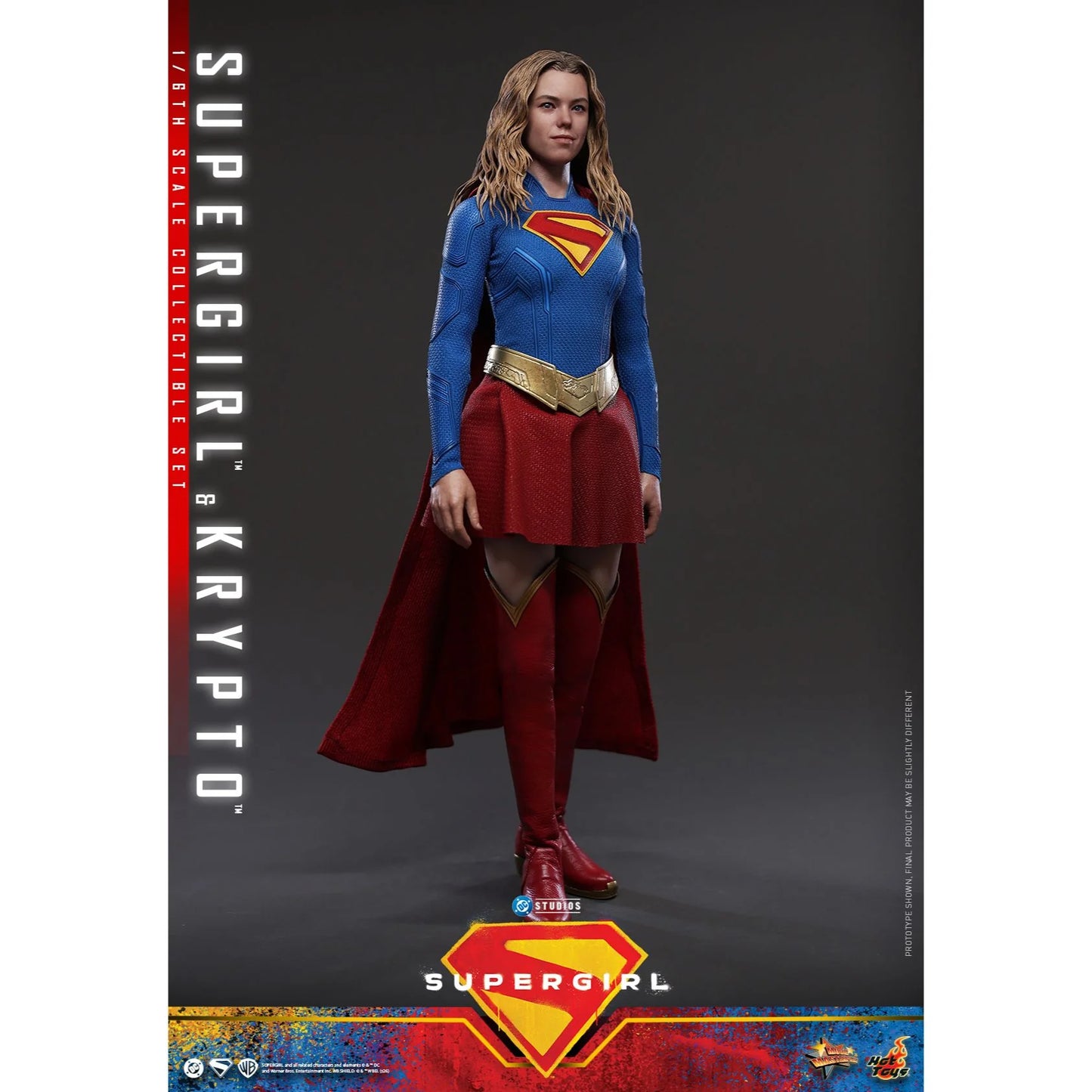 Supergirl figure viewed from the side showcasing the flowing silhouette of the fabric cape.