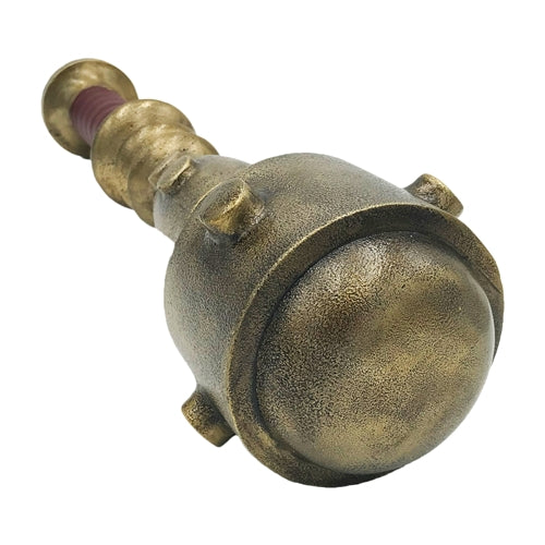 The Man-At-Arms mace displayed on its numbered wall hanging plaque.
