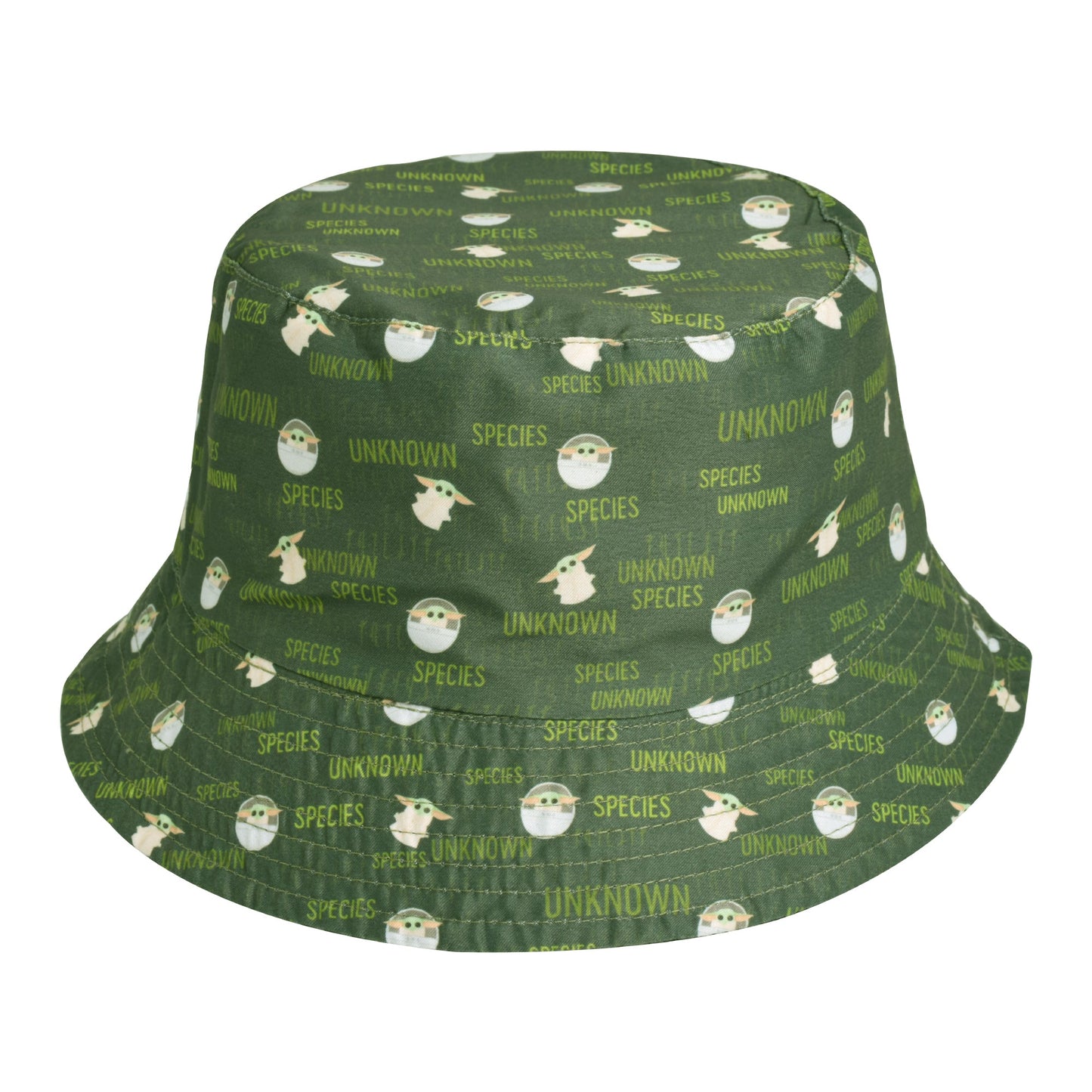 Reversed side of Grogu bucket hat showing green egg motif pattern