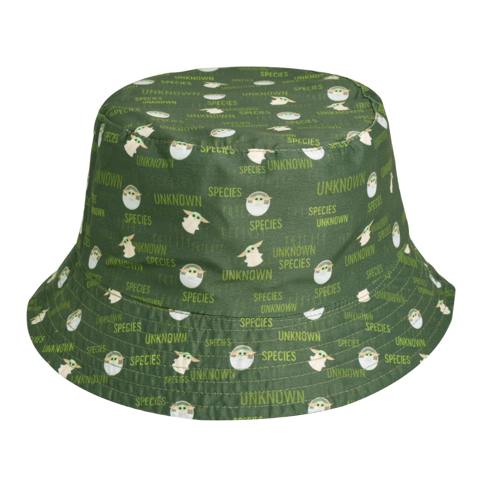Reversed side of Grogu bucket hat showing green egg motif pattern