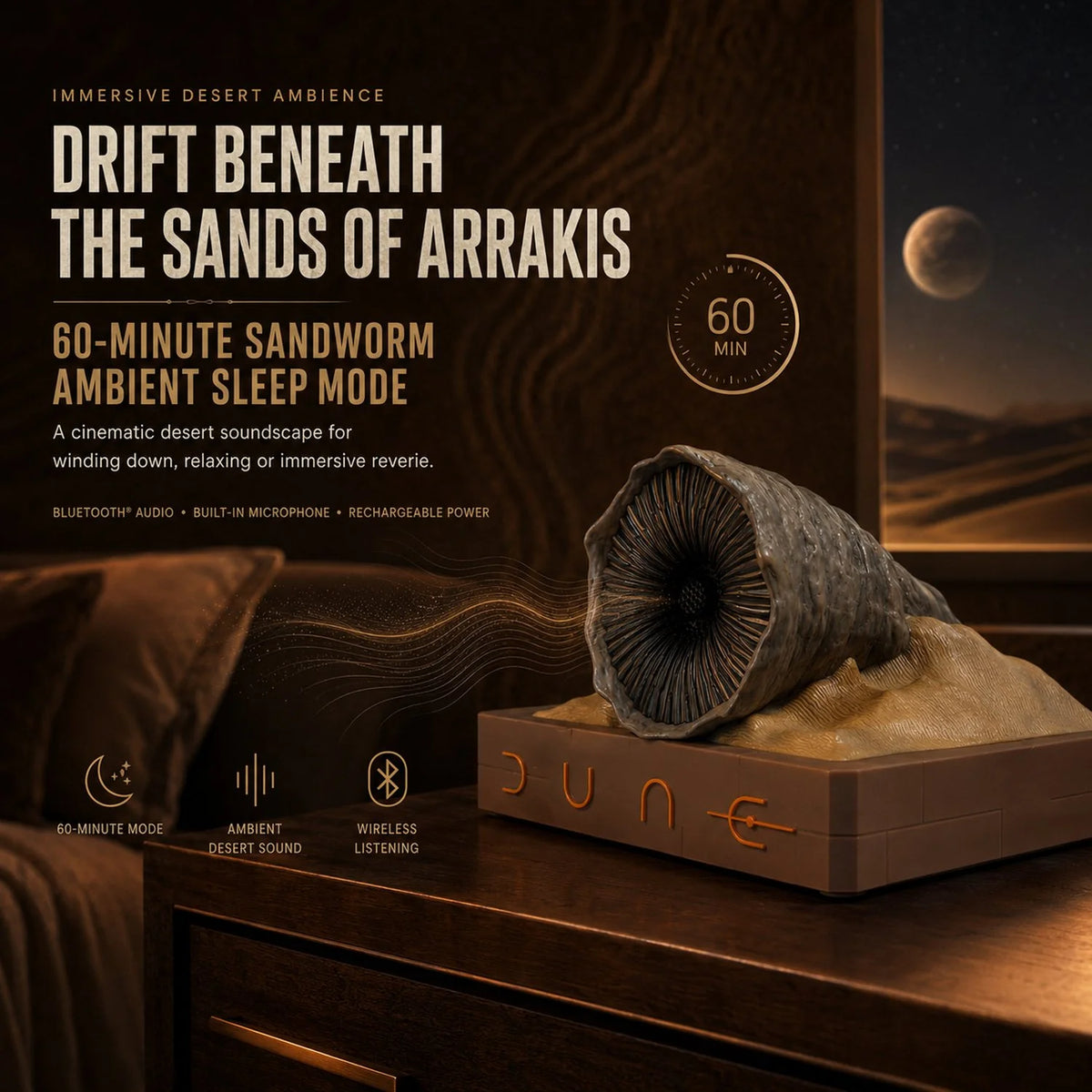 Close-up detail of the intricately sculpted Shai-Hulud sandworm head rising from the desert terrain