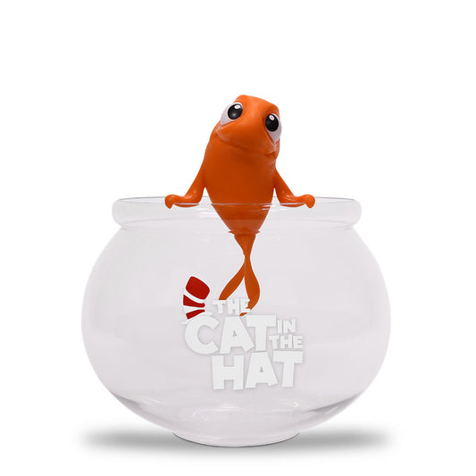 The Cat in the Hat fish bowl popcorn bucket viewed from the front, showcasing the clear bowl shape