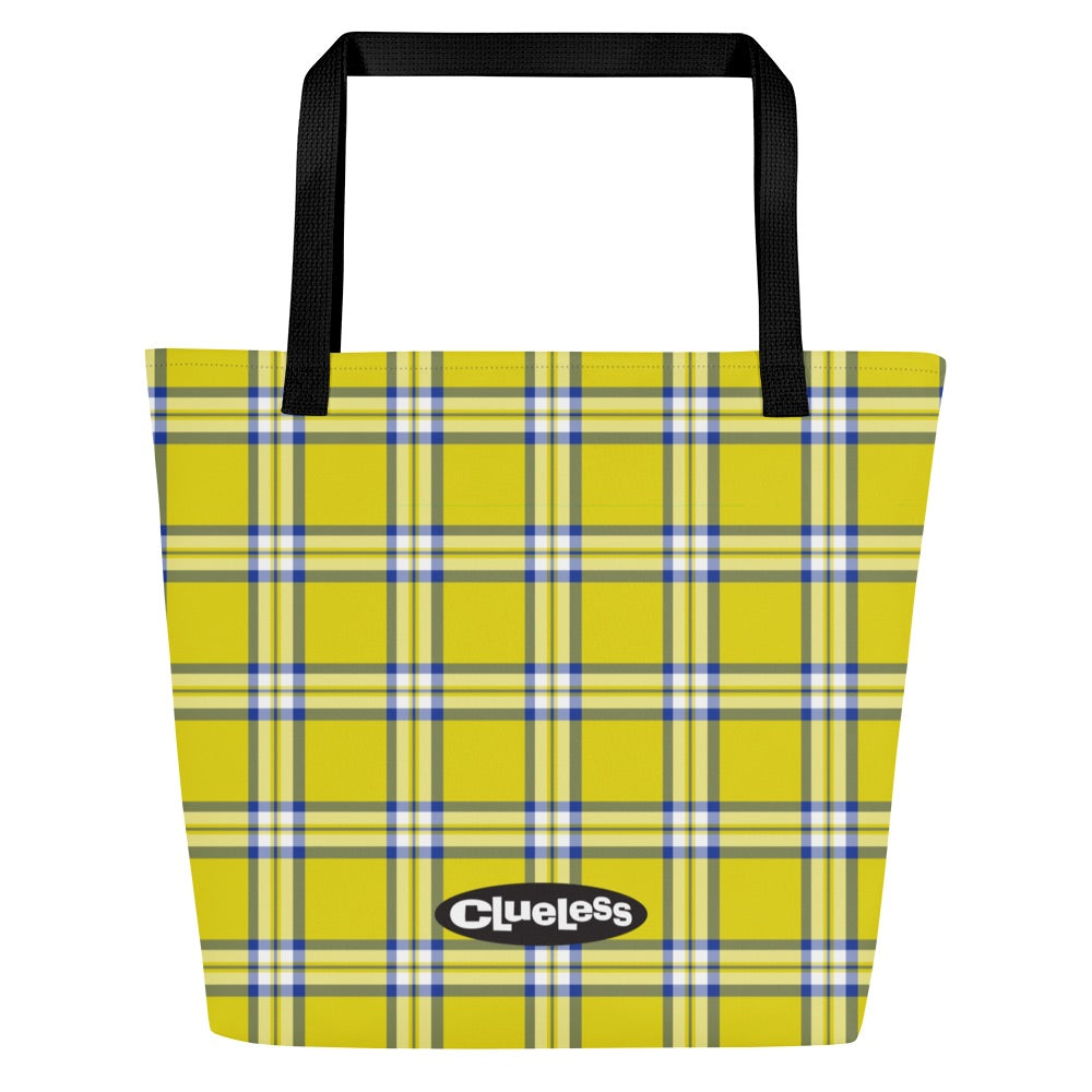 Clueless Yellow Plaid Premium Tote Bag Black Handles