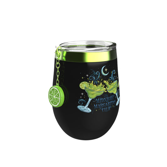 Practical Magic 2 silver wine tumbler with movie charm on a white background
