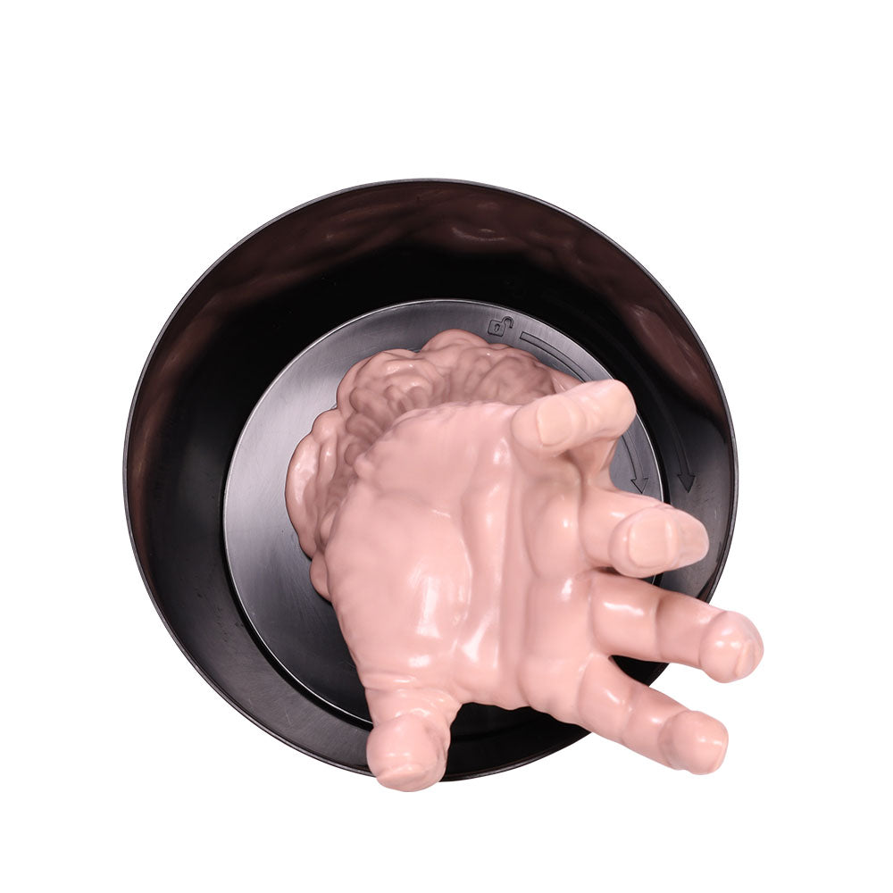 Top-down view looking into the wide 80 oz capacity opening of the Clayface collectible bucket
