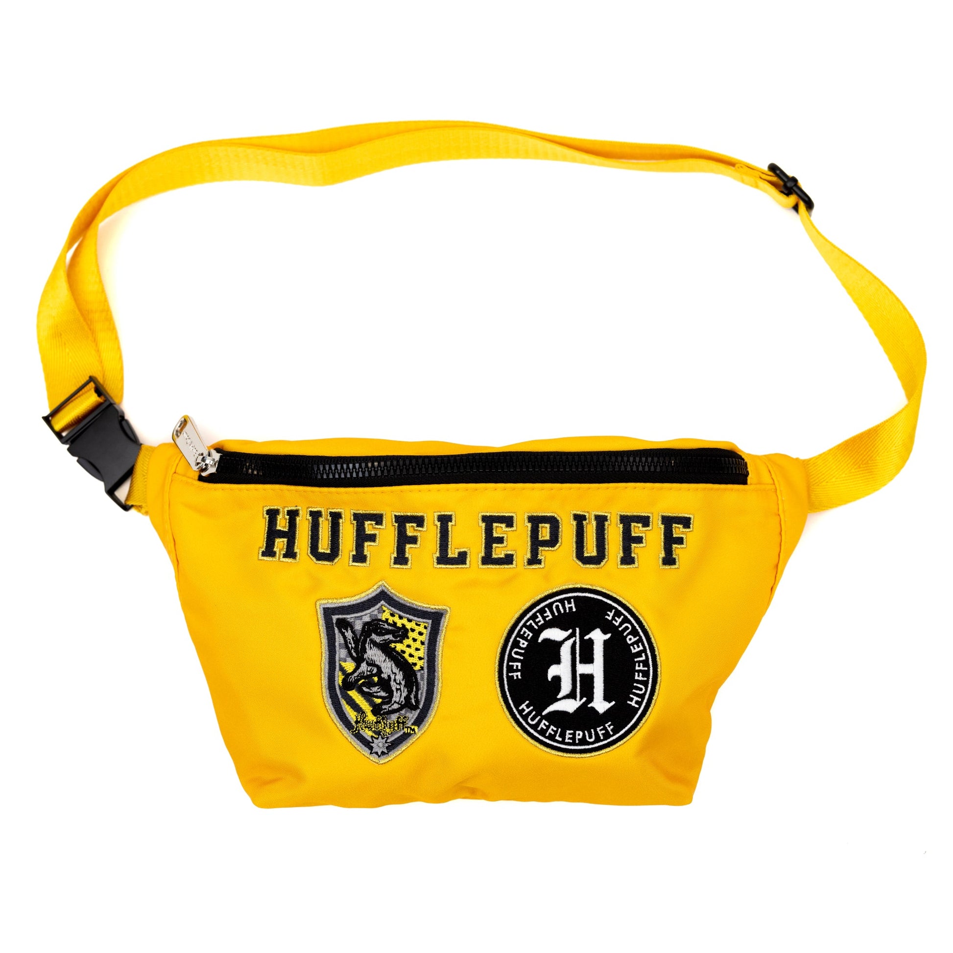 The Hufflepuff fanny pack showing its spacious 11-inch wide main compartment.