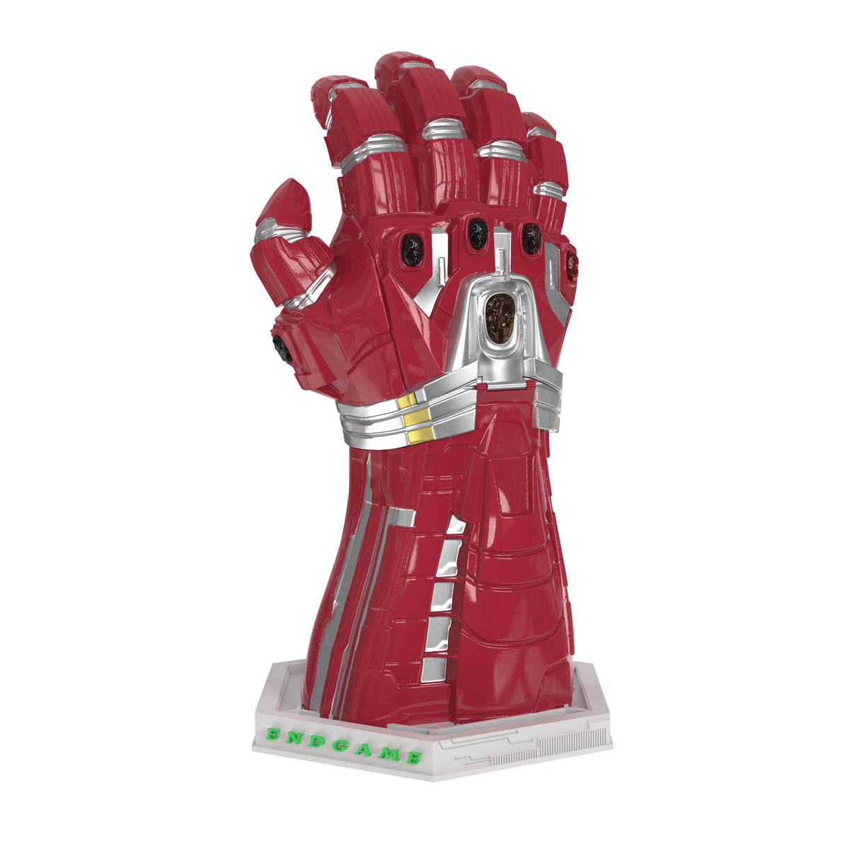 Close up of Avengers Endgame gauntlet collectible container fingers