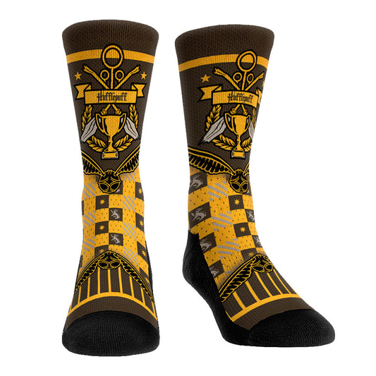 Harry Potter Hufflepuff Quidditch Cup Banner Socks in yellow and black house colors