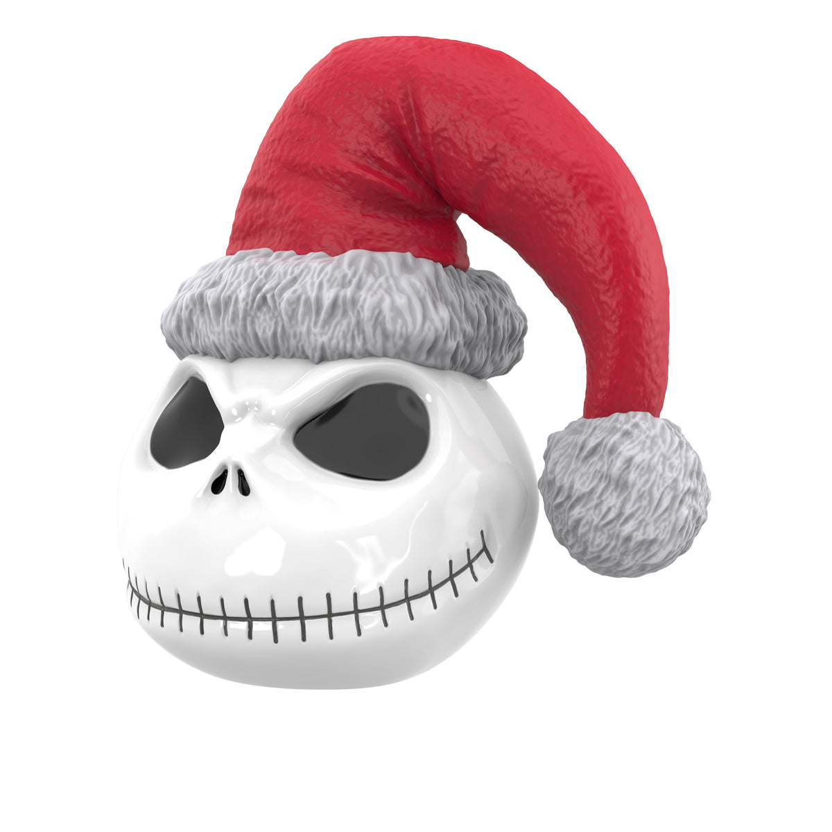 Angled three-quarter view of the Jack Skellington collectible container highlighting its sculpted head and shape