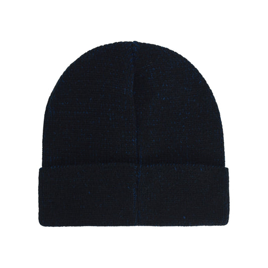 Front view of Spider-Man knit beanie showing red logo embroidery