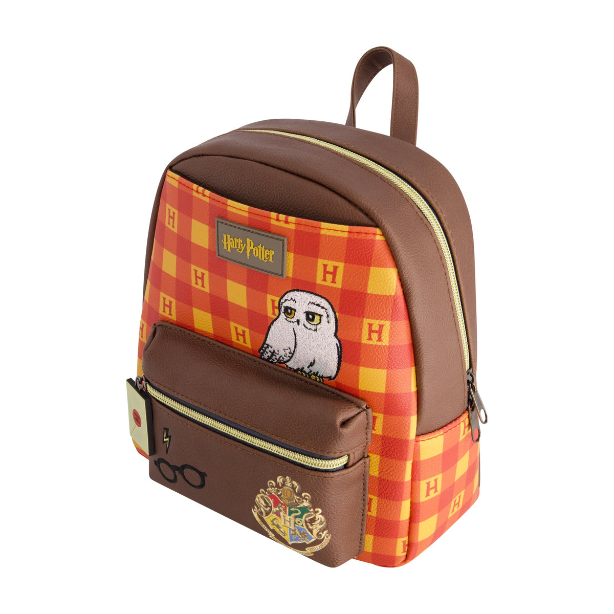 Back view of the Hogwarts crest backpack showing the adjustable 19-33 inch shoulder straps.