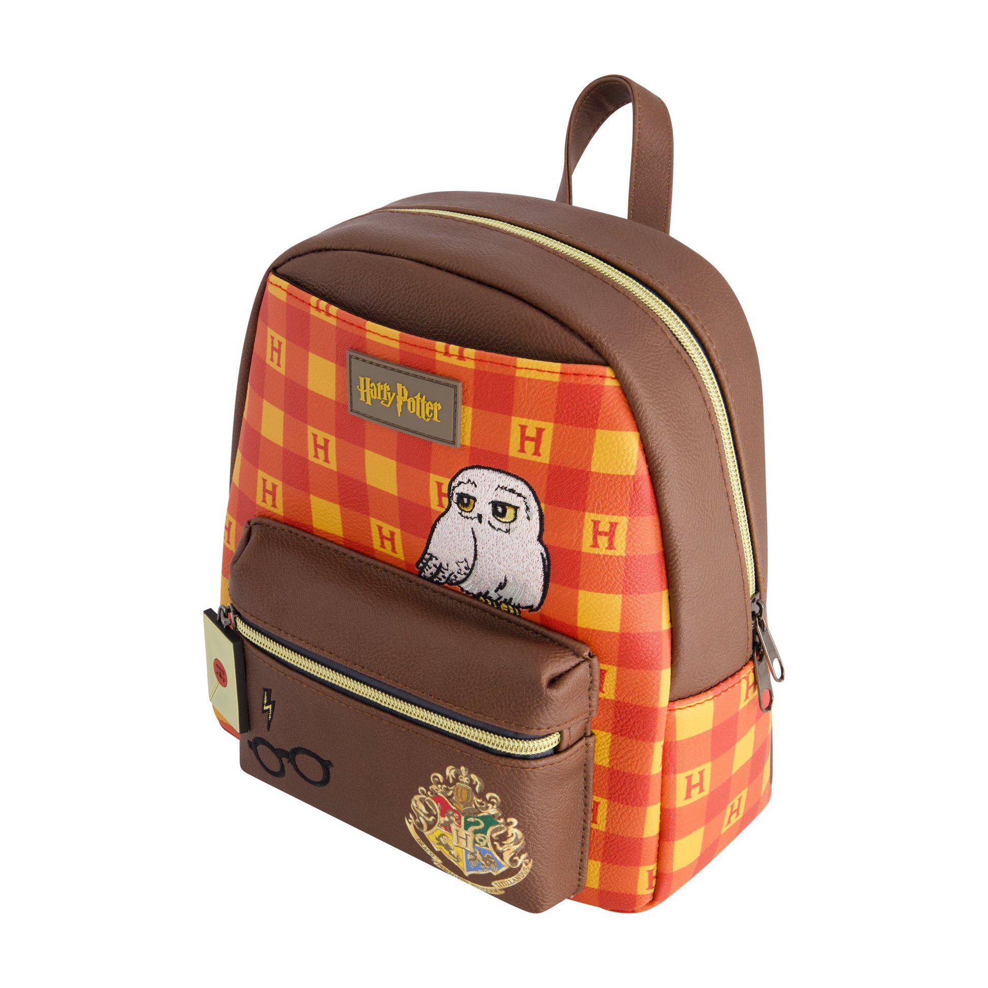Back view of the Hogwarts crest backpack showing the adjustable 19-33 inch shoulder straps.