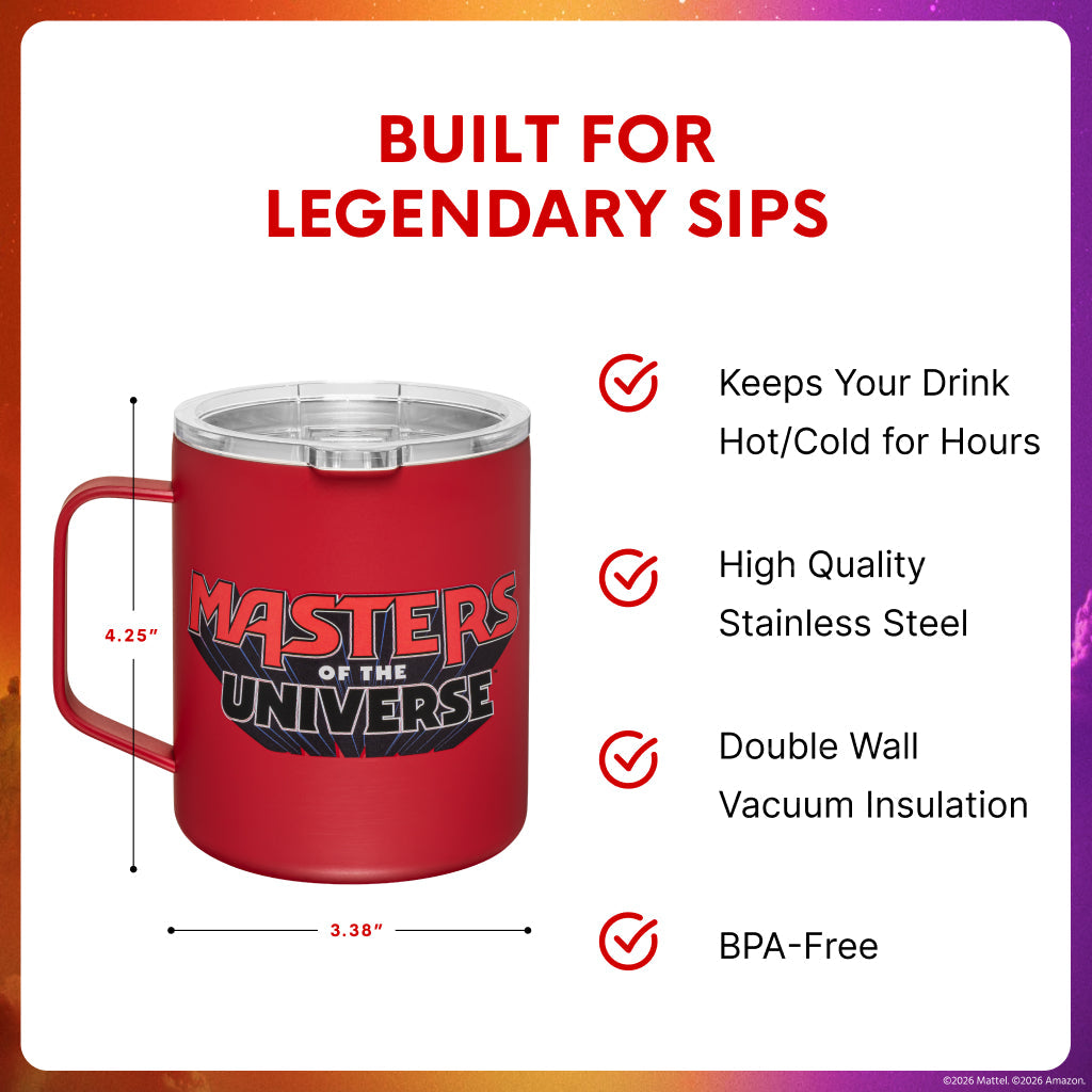 Side view showing the sturdy glass handle of the MOTU mug