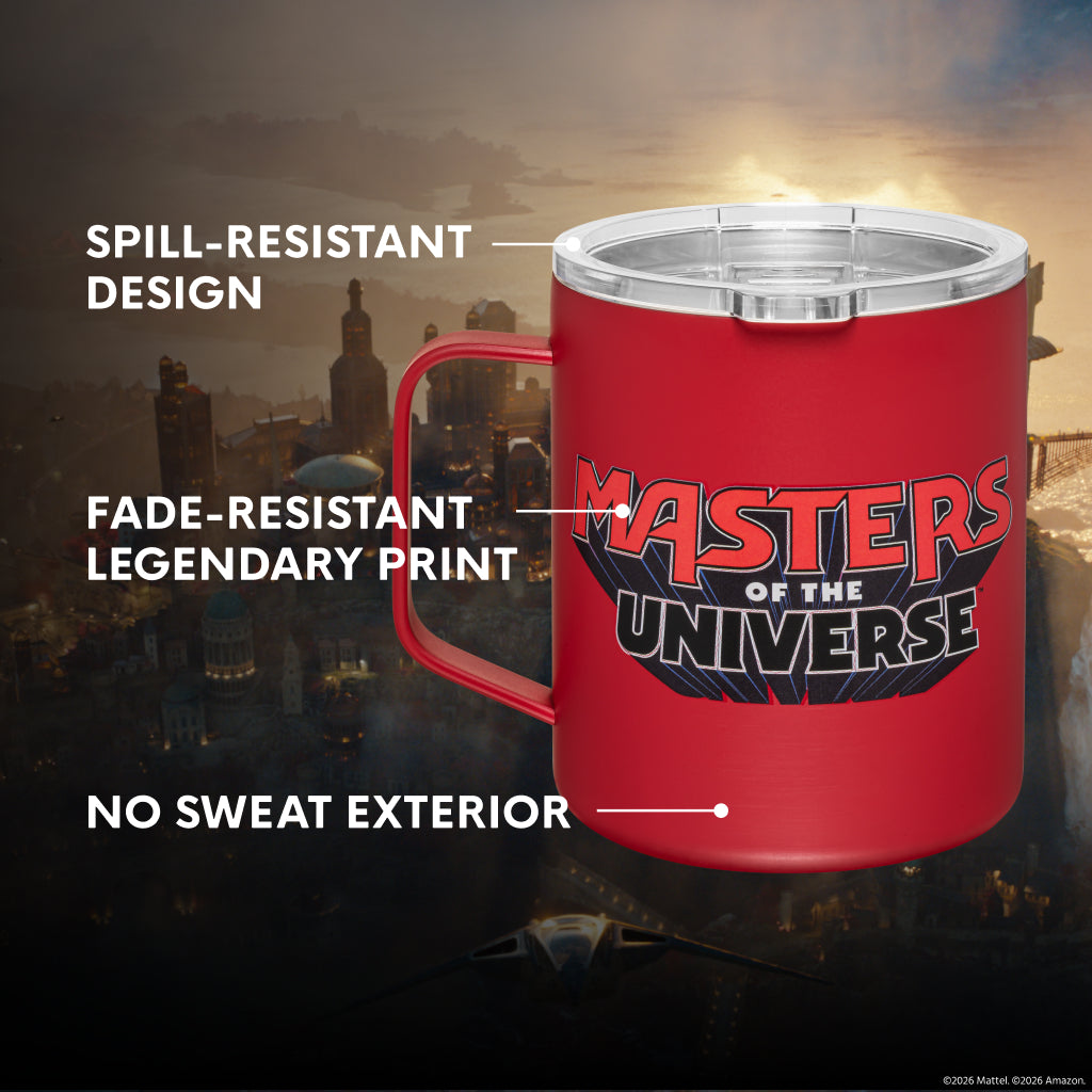 Clear glass Masters of the Universe mug filled with coffee