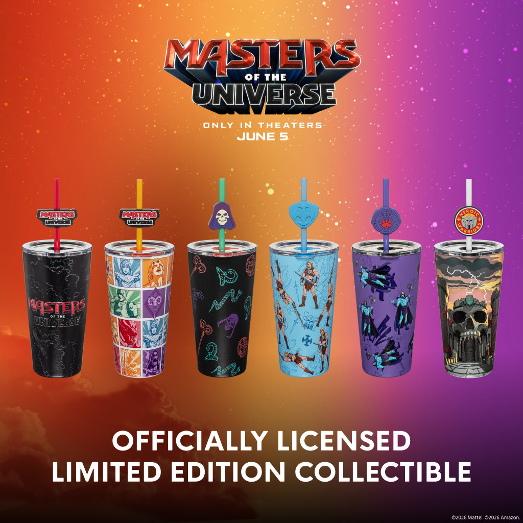 Cinematic character graphics on the MOTU 2026 movie tumbler
