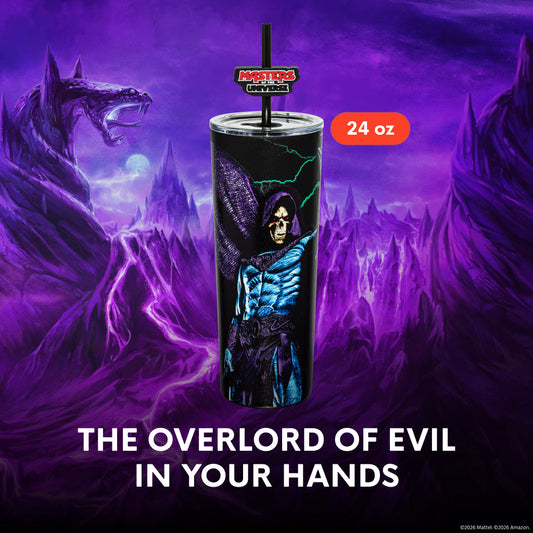 Skeletor 2026 movie design detail on Dragon Glassware tumbler