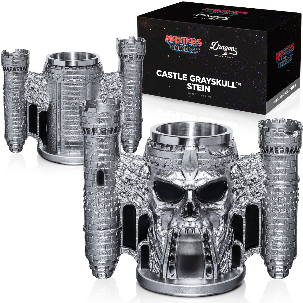 Masters of the Universe Castle Grayskull tankard showing the detailed skull face