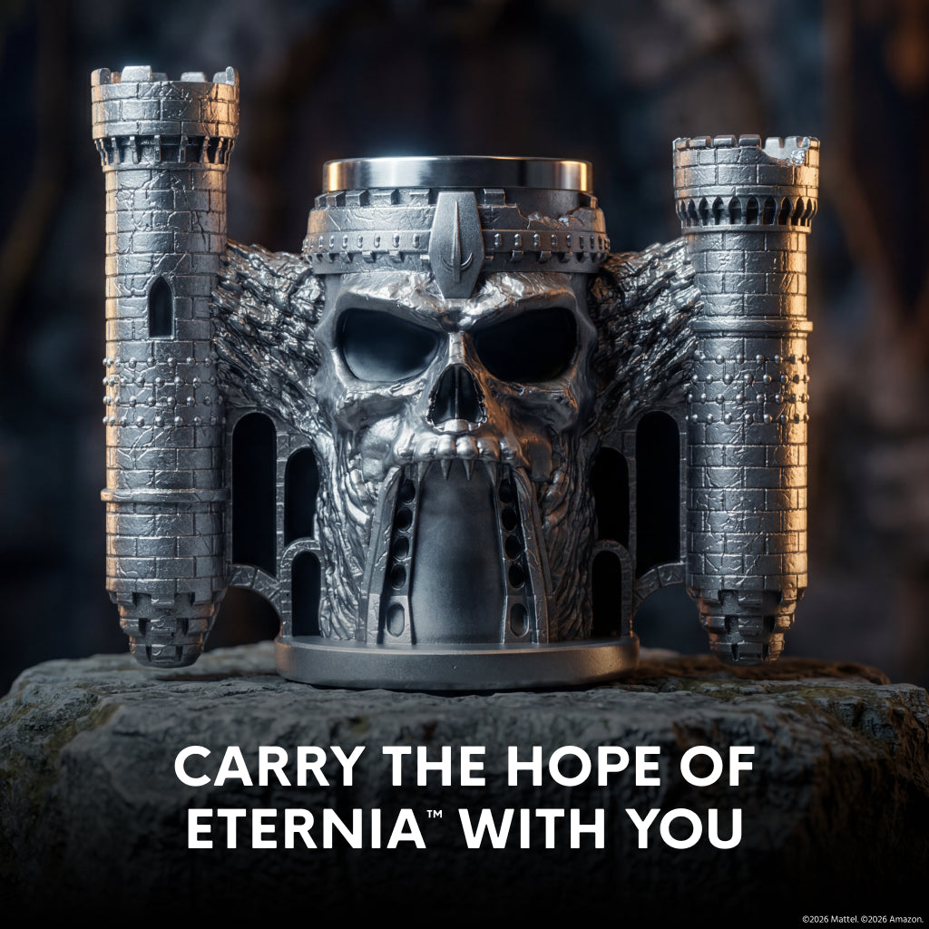 Top view of the stainless steel interior of the Castle Grayskull beer stein