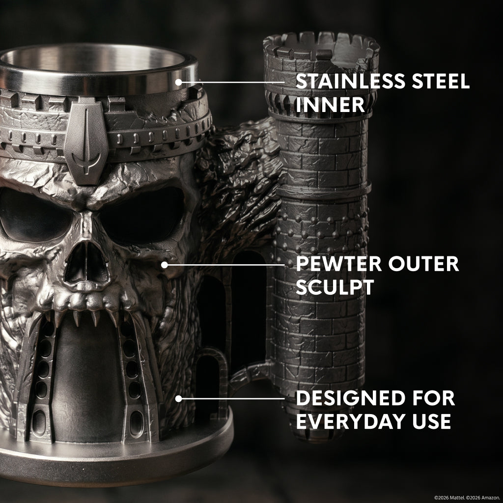 Side view showing the textured stone-like finish and handle of the tankard