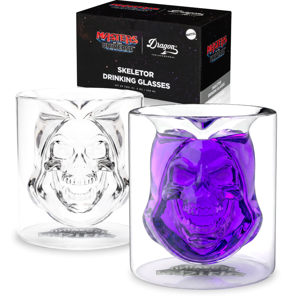 Skeletor Lord of Destruction double wall insulated glass tumblers