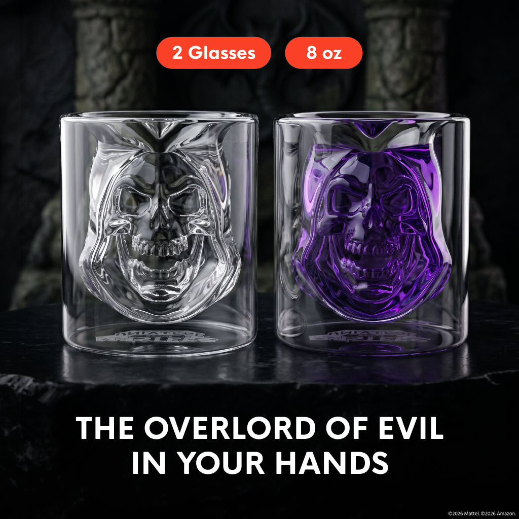 Dragon Glassware Skeletor set of 2 drinking glasses clear finish