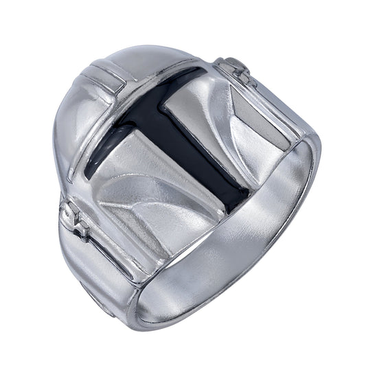 Side view of the Mandalorian Helmet Ring showing sculpted beskar details
