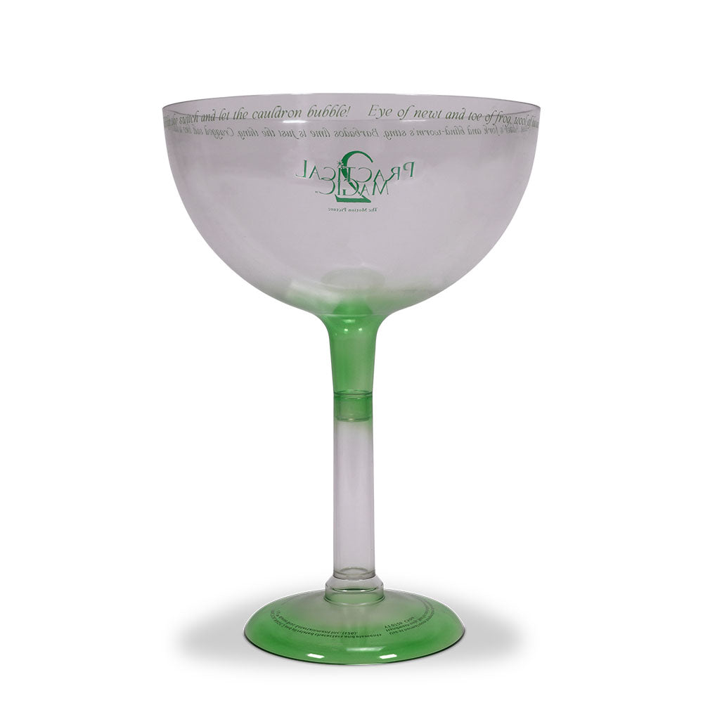 Side view of the Practical Magic 2 margarita glass shaped container showing its 105oz scale.