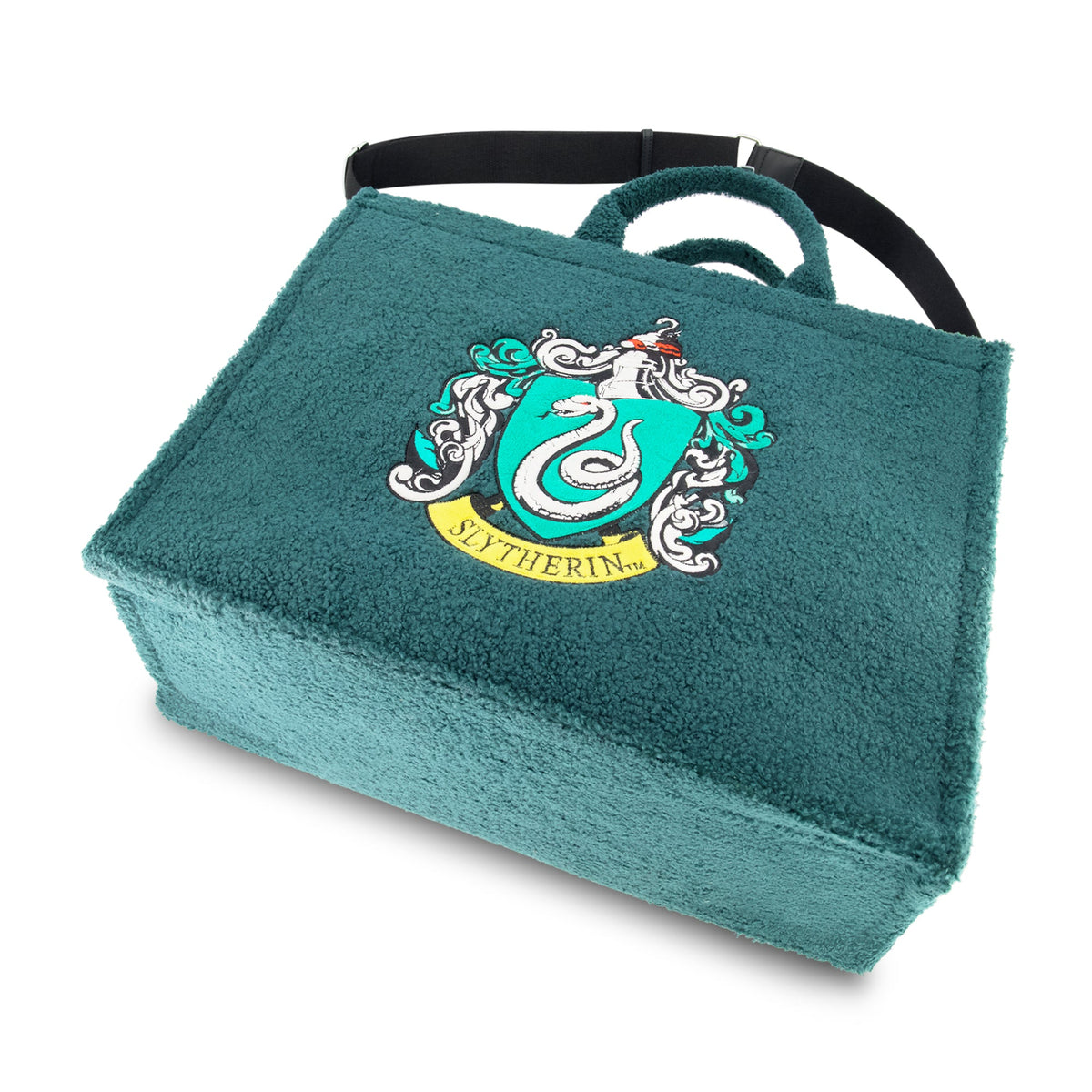 Inside view of the Slytherin Travel Tote showing the zip closure and back wall pocket