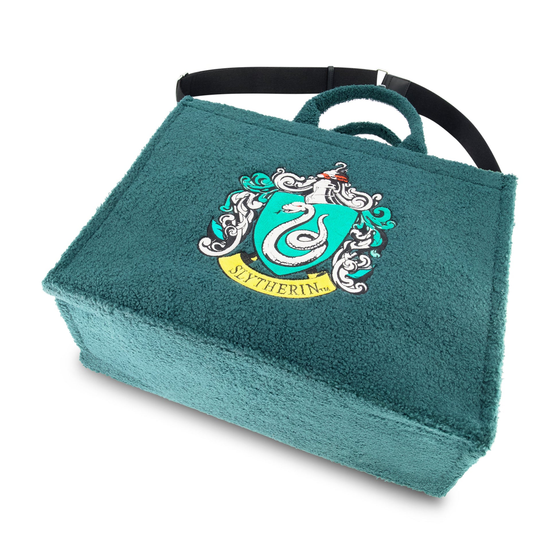 Inside view of the Slytherin Travel Tote showing the zip closure and back wall pocket