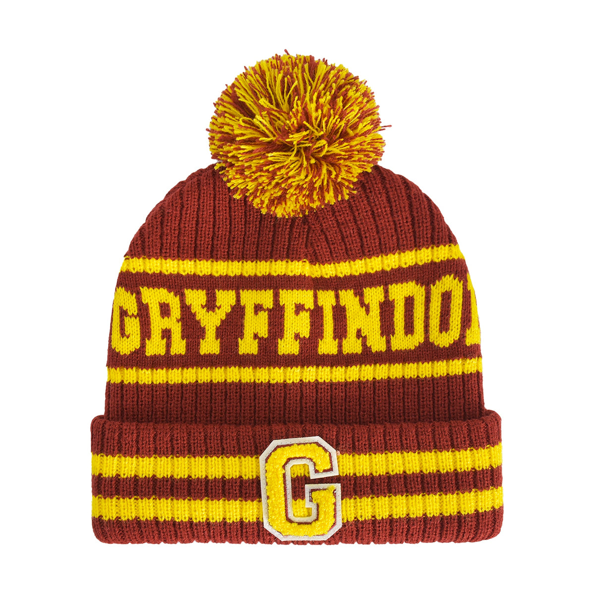 Harry Potter Gryffindor Collegiate Pom Cuff Beanie in red and yellow house colors.