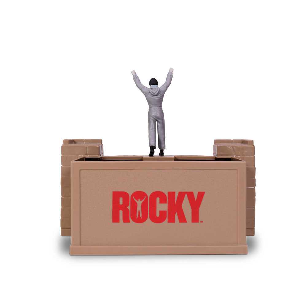 Front view of the Rocky staircase popcorn bucket featuring iconic Philadelphia museum steps design