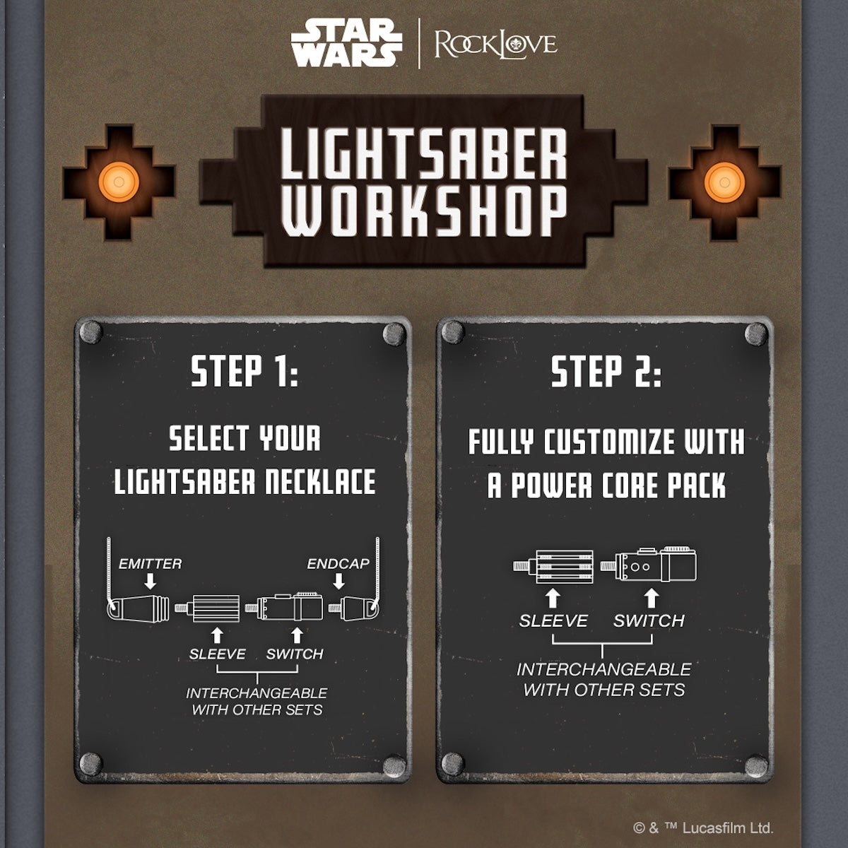 Star Wars x RockLove jewelry being worn to show scale and length.