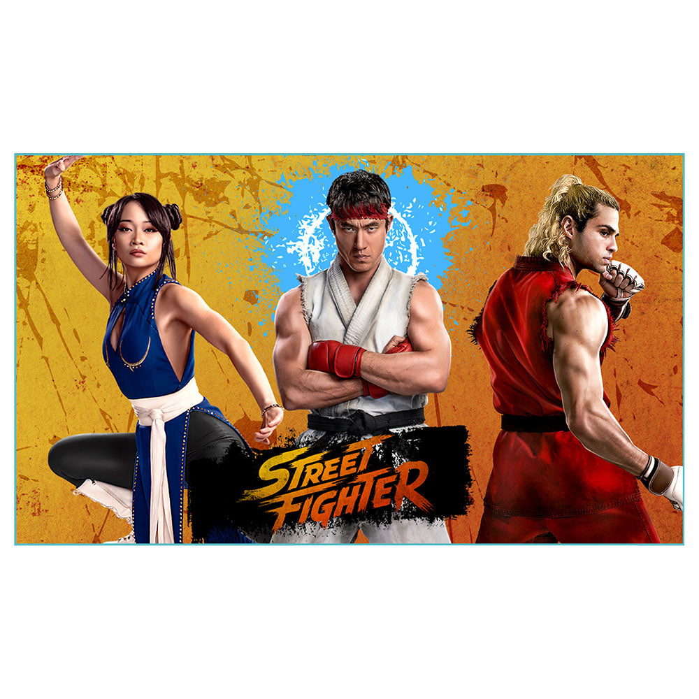 Close-up detail of the Street Fighter character graphics printed on the tin