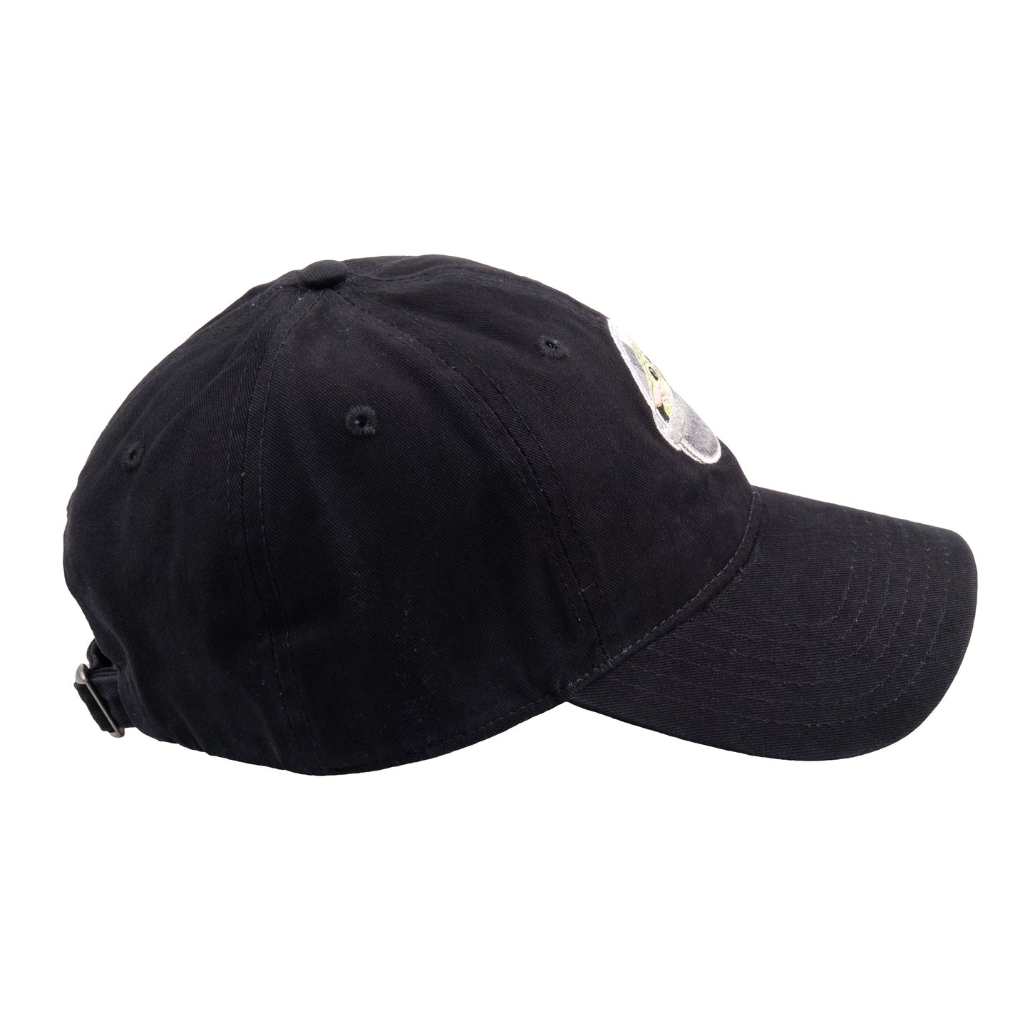 Close up of embroidered Grogu in pod on Star Wars hat