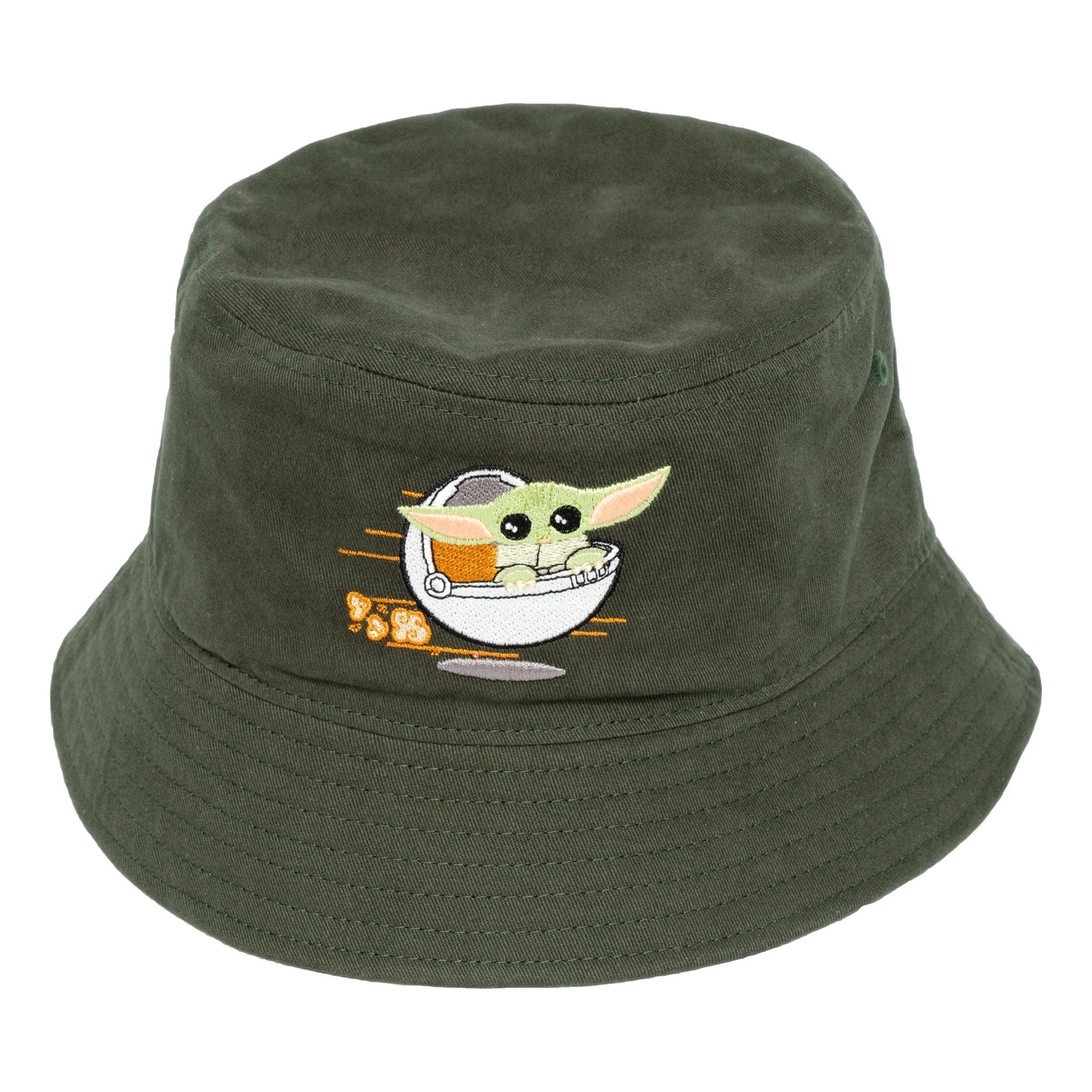 Star Wars Grogu embroidered forest green corduroy bucket hat front view