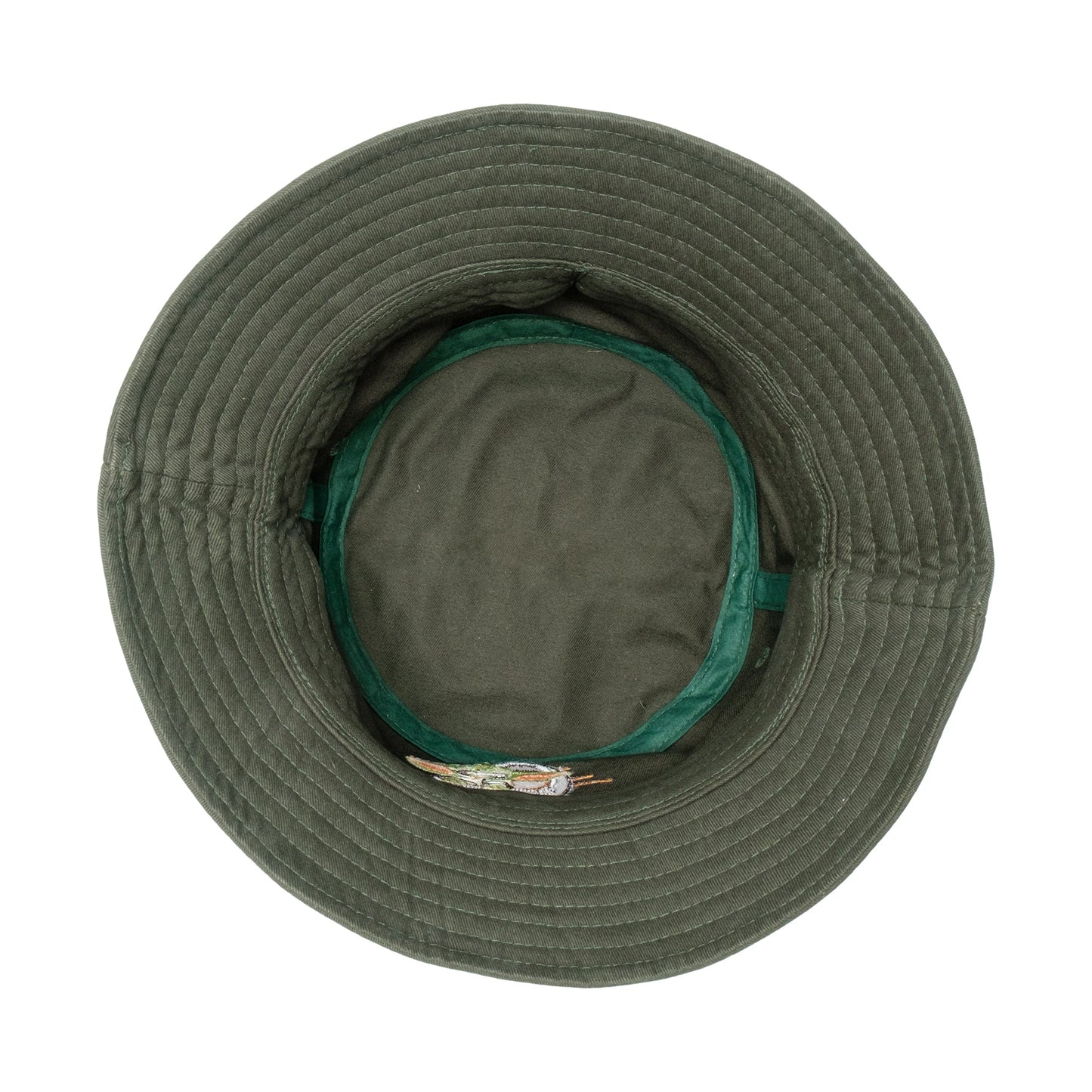 The Child Grogu green corduroy bucket hat close-up embroidery detail