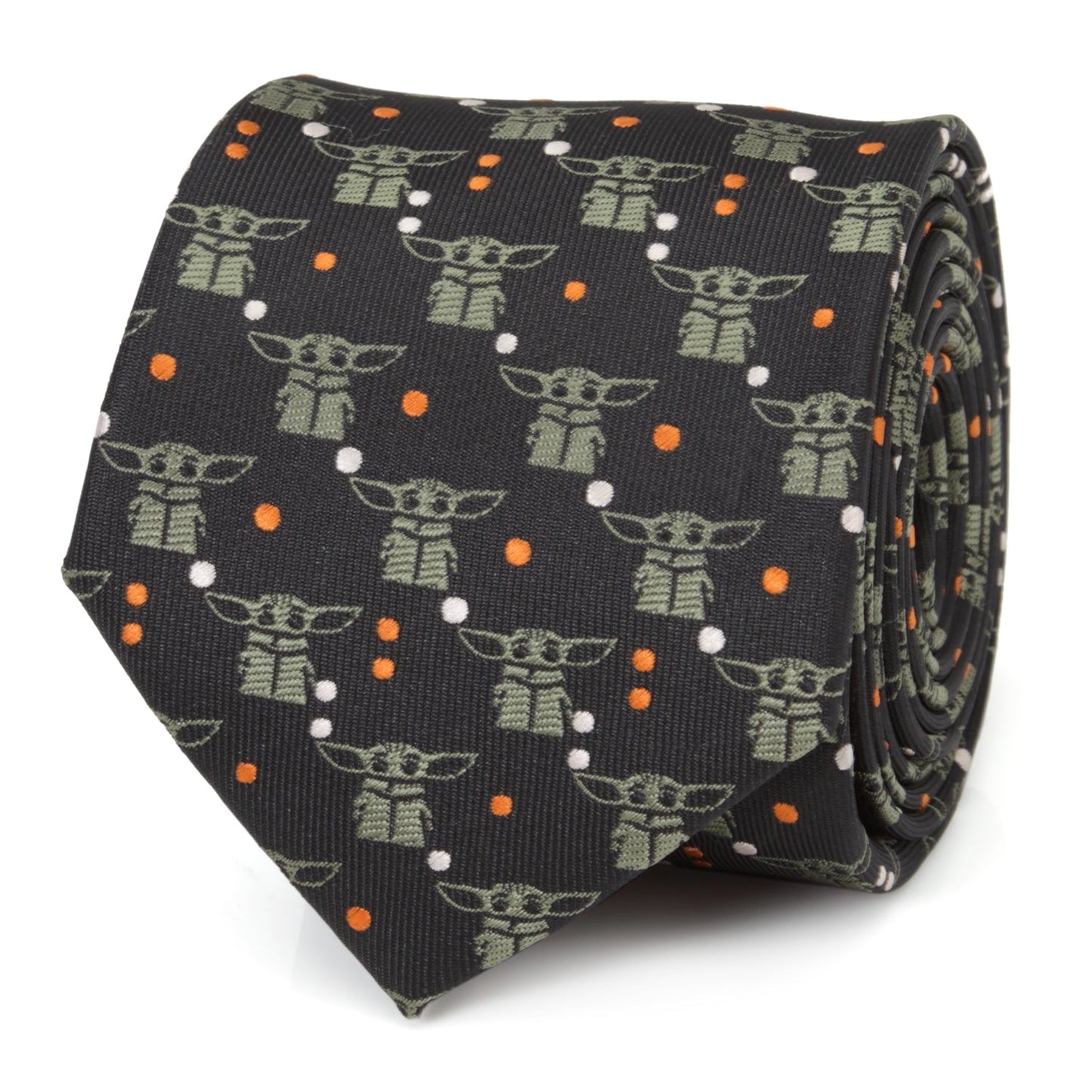 Star Wars Grogu Black and Orange Dotted Necktie front view