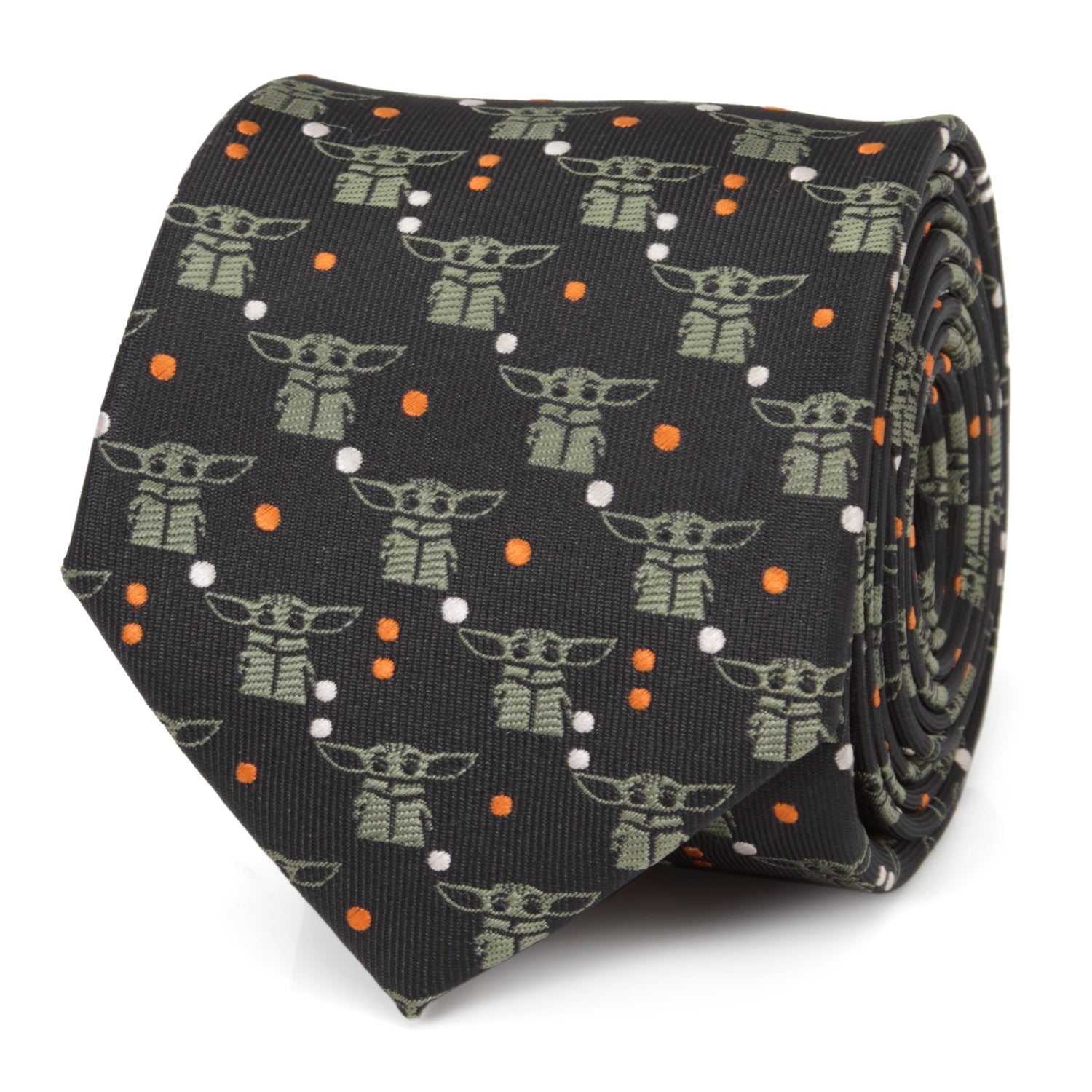 Star Wars Grogu Black and Orange Dotted Necktie front view