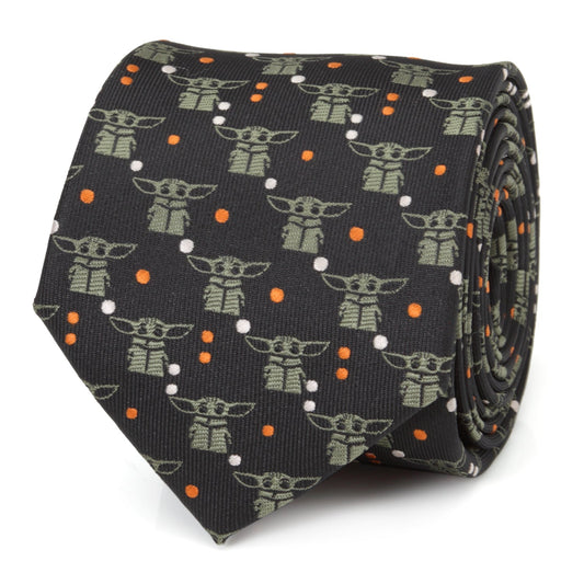 Star Wars Grogu Black and Orange Dotted Necktie front view
