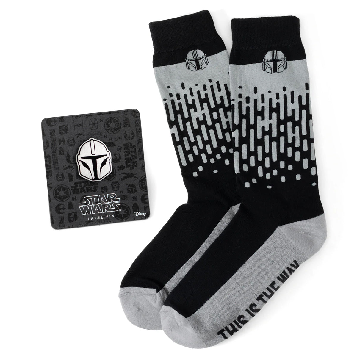 Star Wars Mandalorian gray dress socks with colorful helmet pattern