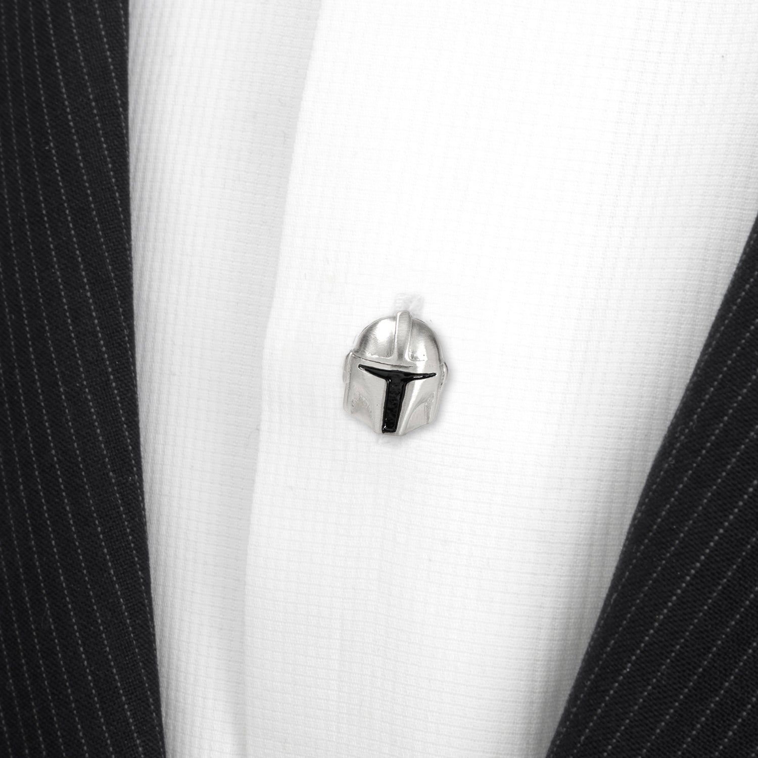 Set of four The Mandalorian 3D helmet shirt studs for formal wear.