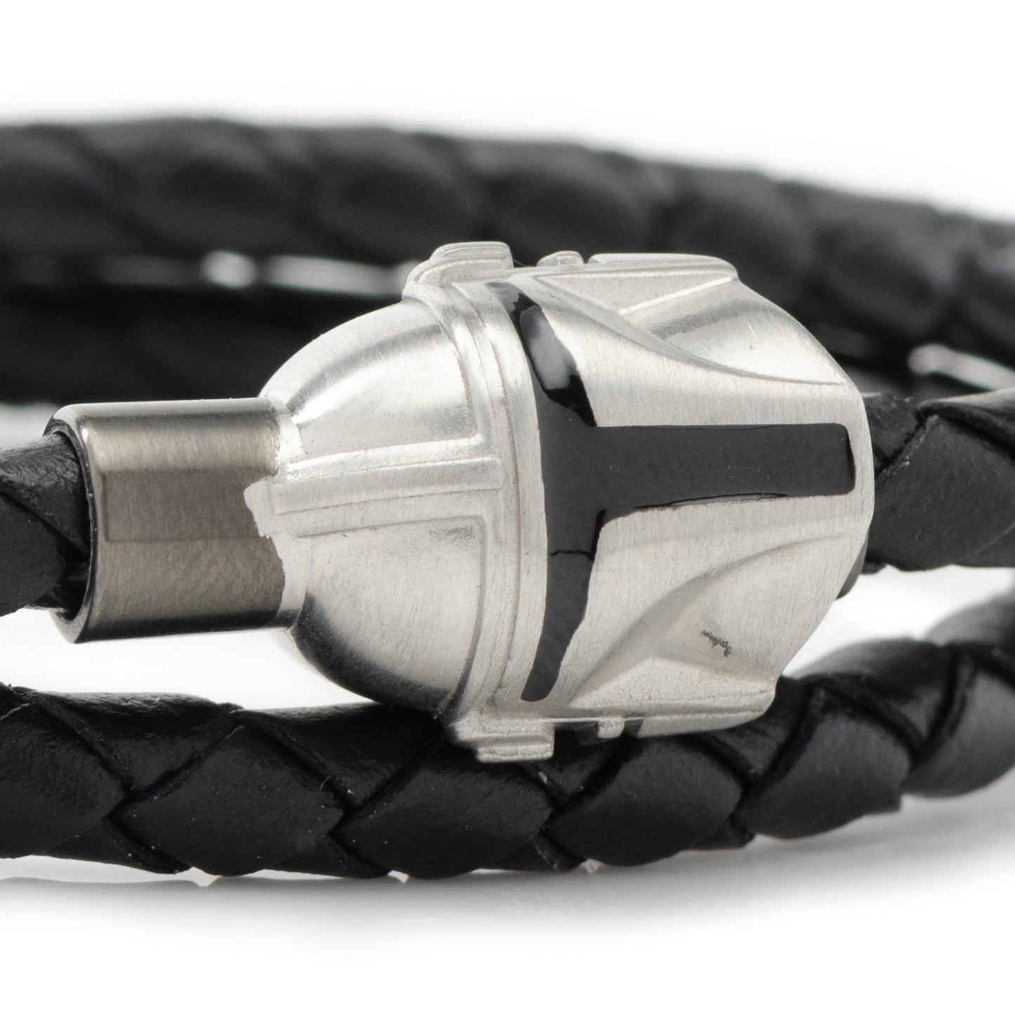 Full view of the black braided leather double wrap bracelet