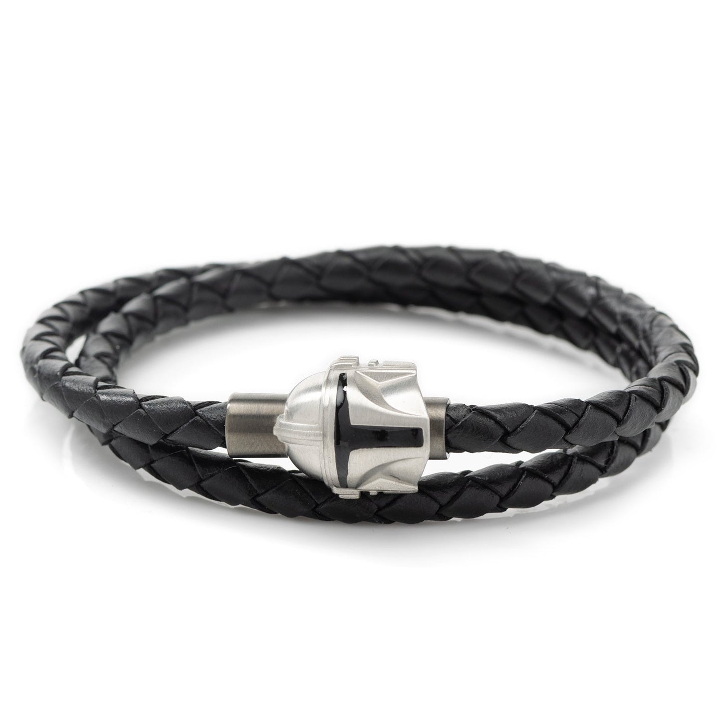 Star Wars Mandalorian Double Wrap Leather Bracelet with 3D helmet clasp